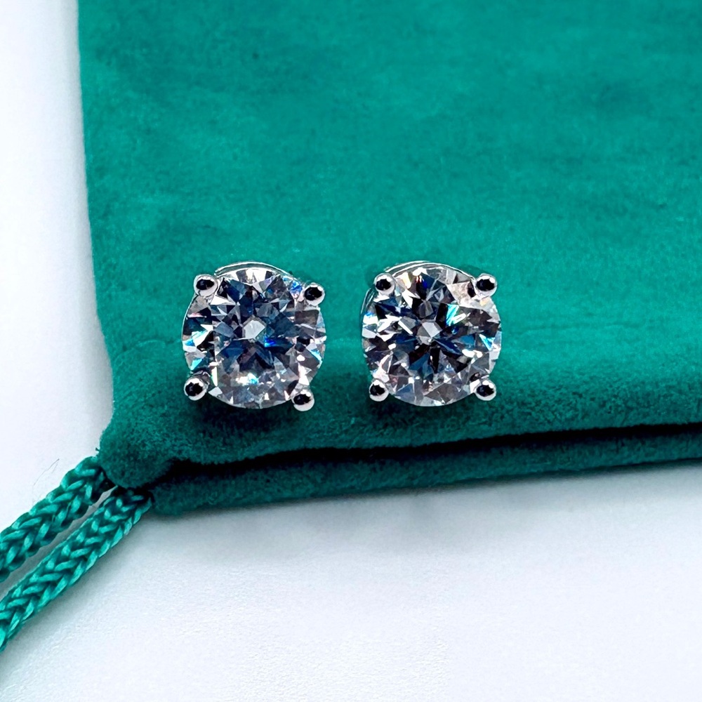 4ctw Moissanite Stud Earrings • 8mm • Sterling Silver • Screw Backs